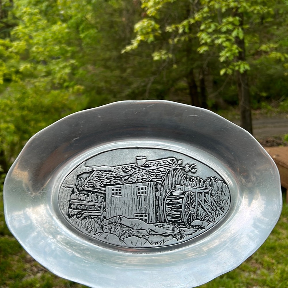Vintage ⛲️ Cast Craft Pewter Decorative Oval Plate Platter Farmhouse Decor